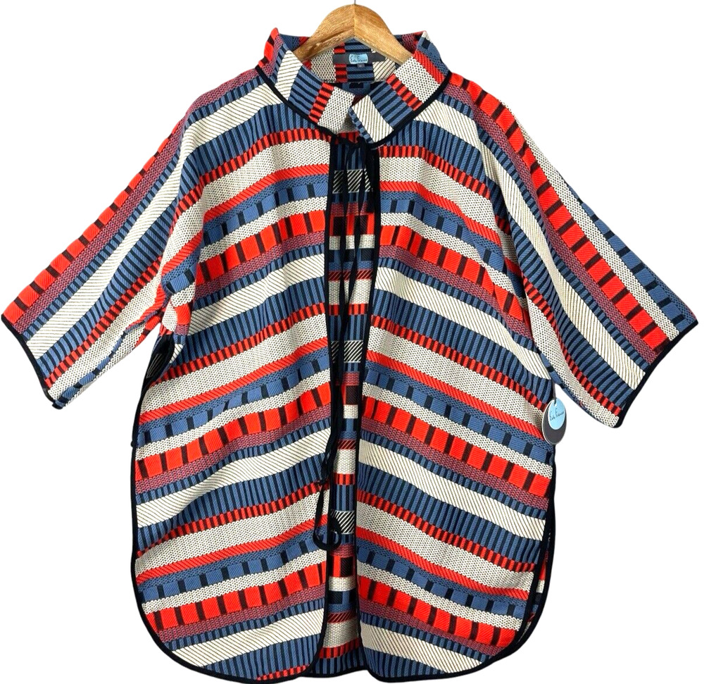 Eva Franco Pilar Coat Womens Size 8 Dada Stripe Wool Blend Jacquard Boho Revival